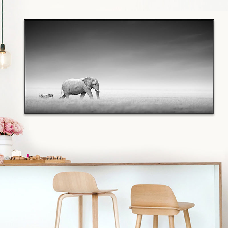 Walking Elephant Painting Soft Color Canvas Wall Art Print Textured, Multiple Sizes Clearhalo 'Art Gallery' 'Canvas Art' 'Kids' Arts' 1763829