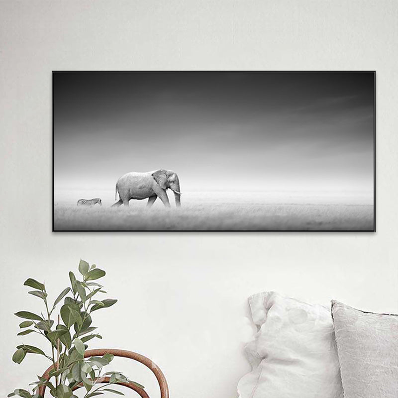 Walking Elephant Painting Soft Color Canvas Wall Art Print Textured, Multiple Sizes Clearhalo 'Art Gallery' 'Canvas Art' 'Kids' Arts' 1763830