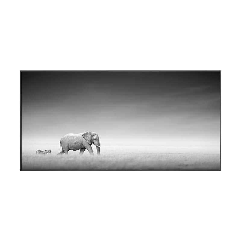 Walking Elephant Painting Soft Color Canvas Wall Art Print Textured, Multiple Sizes Clearhalo 'Art Gallery' 'Canvas Art' 'Kids' Arts' 1763831