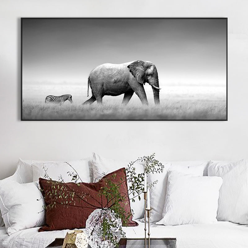 Walking Elephant Painting Soft Color Canvas Wall Art Print Textured, Multiple Sizes Clearhalo 'Art Gallery' 'Canvas Art' 'Kids' Arts' 1763833