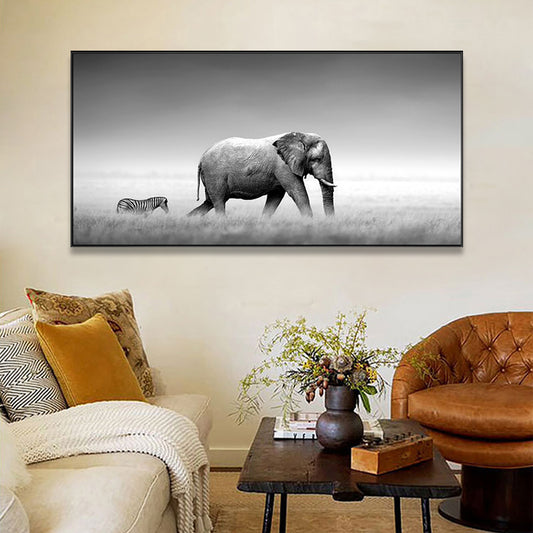Walking Elephant Painting Soft Color Canvas Wall Art Print Textured, Multiple Sizes Clearhalo 'Art Gallery' 'Canvas Art' 'Kids' Arts' 1763834
