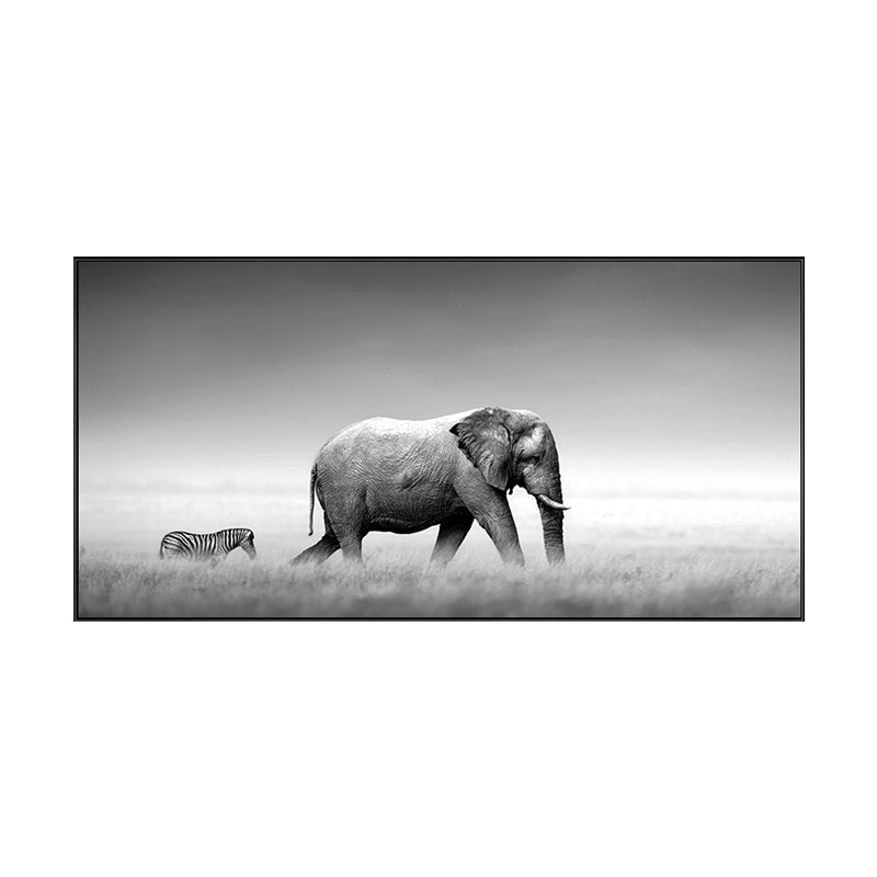 Walking Elephant Painting Soft Color Canvas Wall Art Print Textured, Multiple Sizes Clearhalo 'Art Gallery' 'Canvas Art' 'Kids' Arts' 1763835