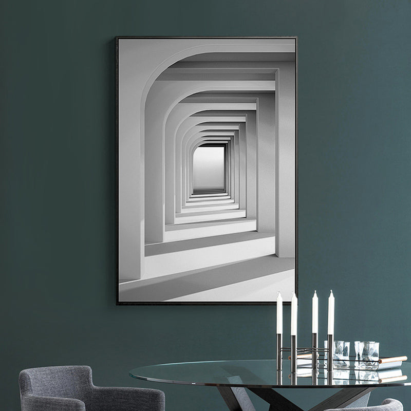 Long Corridor Wall Art Decor Vintage Canvas Textured Painting in Gray, Multiple Sizes Grey Clearhalo 'Arts' 'Canvas Art' 1763901