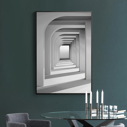 Long Corridor Wall Art Decor Vintage Canvas Textured Painting in Gray, Multiple Sizes Grey Clearhalo 'Arts' 'Canvas Art' 1763901