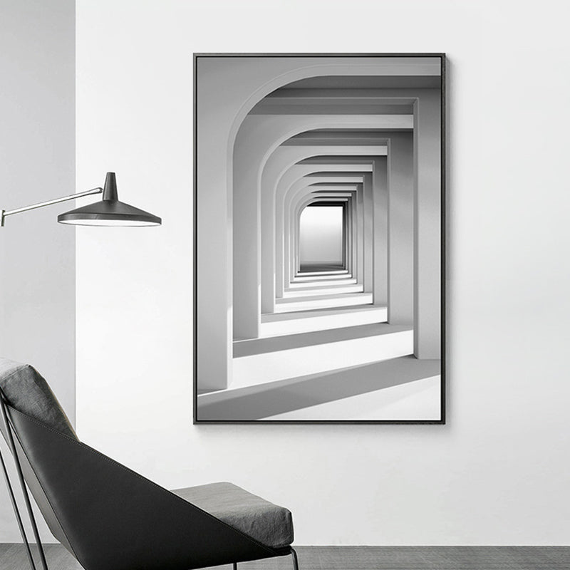 Long Corridor Wall Art Decor Vintage Canvas Textured Painting in Gray, Multiple Sizes Clearhalo 'Arts' 'Canvas Art' 1763903