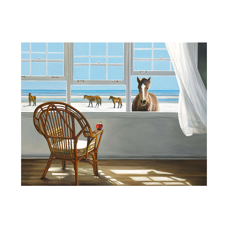 Seashore House Interior View Canvas Blue Nordic Style Wall Art Print for Bedroom Clearhalo 'Arts' 'Canvas Art' 1763920