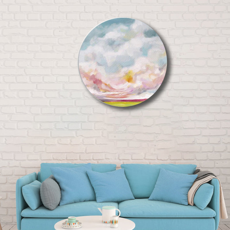 Pastel Color Cloud Scenery Painting Textured Modern Art Dining Room Canvas Print Pink Clearhalo 'Arts' 'Canvas Art' 1763970