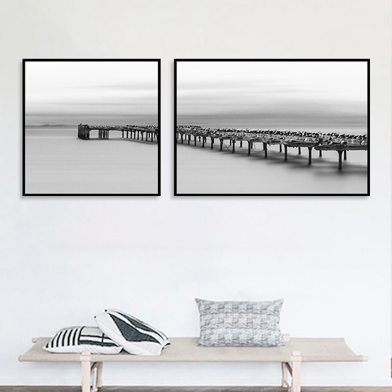 Modern Sea Bridge Wall Art Light Color Photographs Scenery Canvas Print for Room Clearhalo 'Art Gallery' 'Canvas Art' 'Contemporary Art Gallery' 'Modern' Arts' 1763976