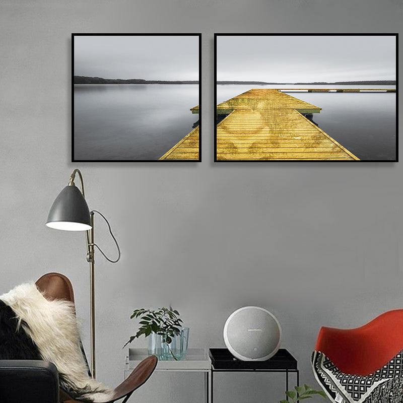 Modern Sea Bridge Wall Art Light Color Photographs Scenery Canvas Print for Room Yellow Clearhalo 'Art Gallery' 'Canvas Art' 'Contemporary Art Gallery' 'Modern' Arts' 1763981