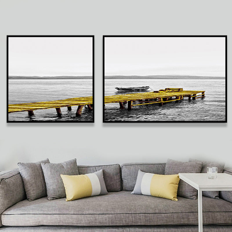 Modern Sea Bridge Wall Art Light Color Photographs Scenery Canvas Print for Room Clearhalo 'Art Gallery' 'Canvas Art' 'Contemporary Art Gallery' 'Modern' Arts' 1763990
