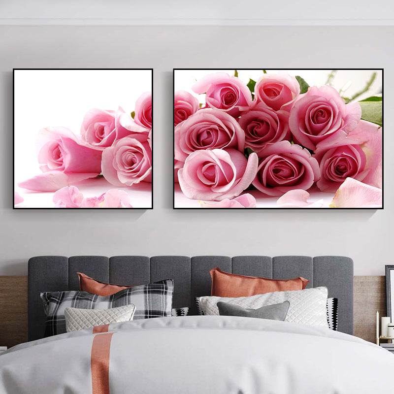 Multi-Piece Pastel Canvas Romantic Modern Flowers Wall Art Decor for Girls Bedroom Pink Large Clearhalo 'Art Gallery' 'Canvas Art' 'Contemporary Art Gallery' 'Modern' Arts' 1764000