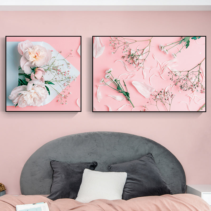 Multi-Piece Pastel Canvas Romantic Modern Flowers Wall Art Decor for Girls Bedroom Pink Clearhalo 'Art Gallery' 'Canvas Art' 'Contemporary Art Gallery' 'Modern' Arts' 1764004