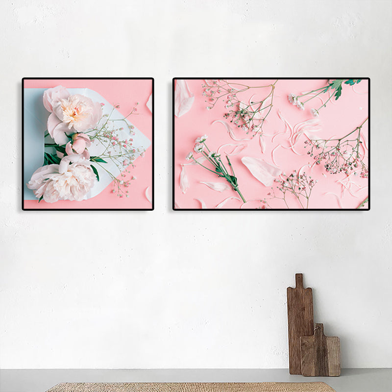 Multi-Piece Pastel Canvas Romantic Modern Flowers Wall Art Decor for Girls Bedroom Clearhalo 'Art Gallery' 'Canvas Art' 'Contemporary Art Gallery' 'Modern' Arts' 1764006