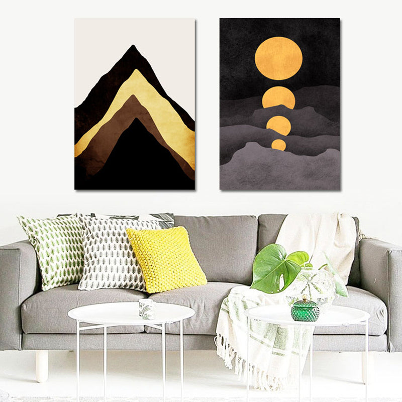 Illustration Kids Wall Art Print with Mountains Drawing in Dark Color for Sitting Room Yellow Clearhalo 'Art Gallery' 'Canvas Art' 'Kids' Arts' 1764030