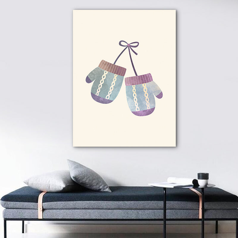 Winter Gloves Wall Art Print Textured Scandinavian Girls Bedroom Wrapped Canvas in Blue Blue Clearhalo 'Arts' 'Canvas Art' 1764060