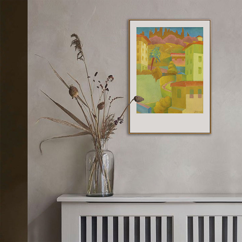 Oil Painting Cubism Style Canvas City Landscape in Pastel Color, Multiple Sizes Options Brown Clearhalo 'Arts' 'Canvas Art' 1764082