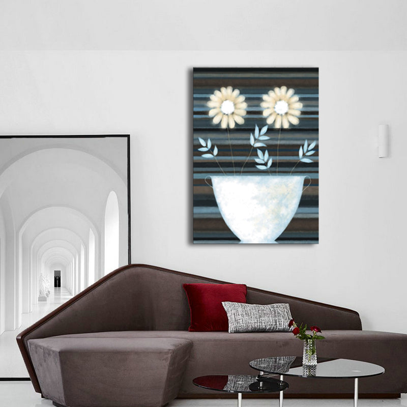 Soft Color Flower Canvas Print Textured Wall Art Decor for Bathroom, Multiple Sizes Blue Clearhalo 'Arts' 'Canvas Art' 1764097
