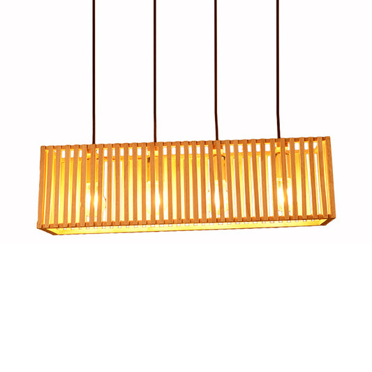 21"/27" Wide Linear Hanging Lighting Modern Style Wood 4 Lights Yellow Island Pendant Light for Dining Room Clearhalo 'Ceiling Lights' 'Island Lights' Lighting' 176409