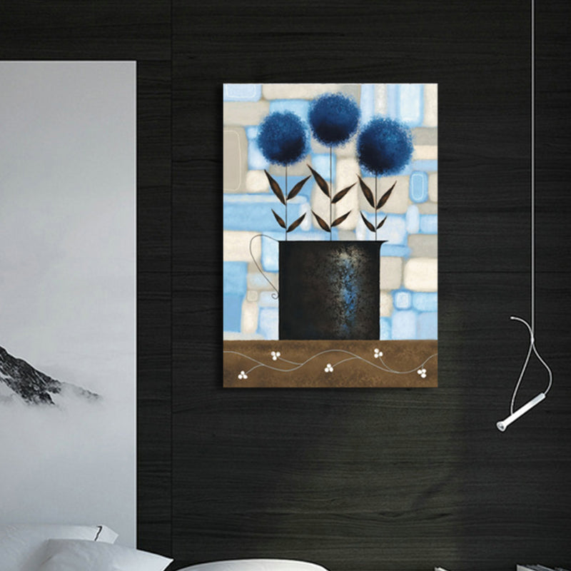 Soft Color Flower Canvas Print Textured Wall Art Decor for Bathroom, Multiple Sizes Dark Blue Clearhalo 'Arts' 'Canvas Art' 1764104