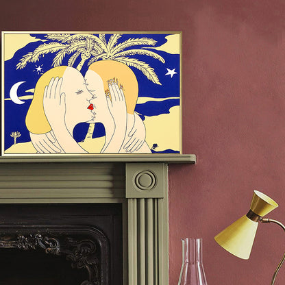 Yellow Nordic Style Art Print Hugging Couple Canvas for Bathroom, Multiple Sizes Yellow Clearhalo 'Arts' 'Canvas Art' 1764131