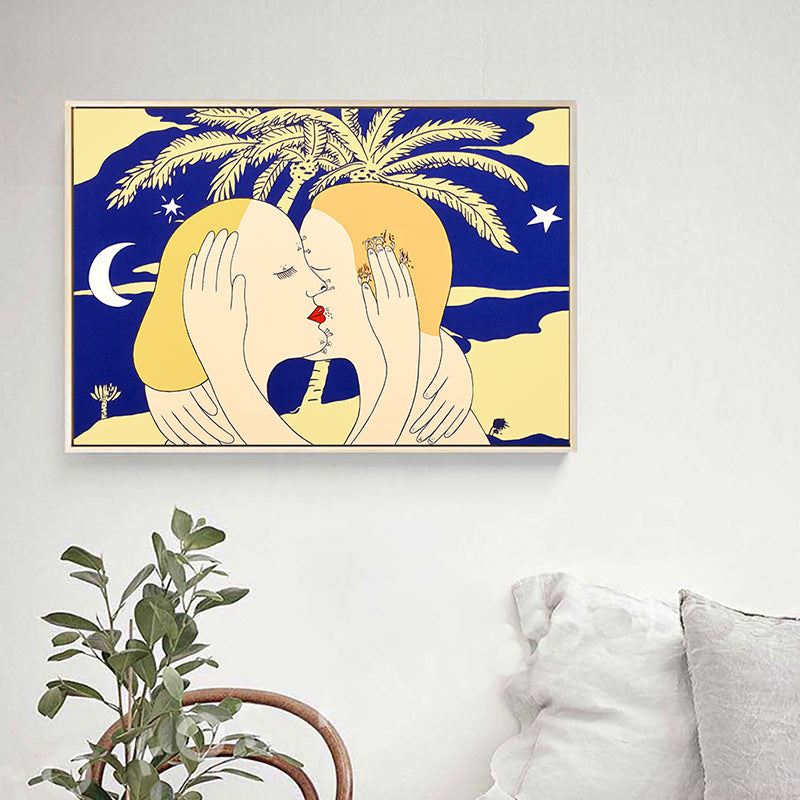 Yellow Nordic Style Art Print Hugging Couple Canvas for Bathroom, Multiple Sizes Clearhalo 'Arts' 'Canvas Art' 1764133