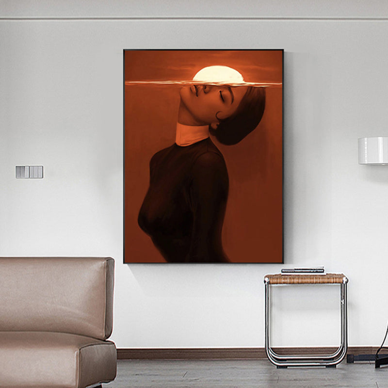 Stylish Girl Art Print Contemporary Style Canvas Textured Painting in Soft Color Black Clearhalo 'Art Gallery' 'Canvas Art' 'Contemporary Art Gallery' 'Modern' Arts' 1764147