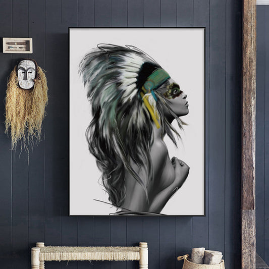 Pastel Color Featherhat Girl Canvas Contemporary Textured Wall Decor for Living Room Grey Clearhalo 'Art Gallery' 'Canvas Art' 'Contemporary Art Gallery' 'Modern' Arts' 1764151