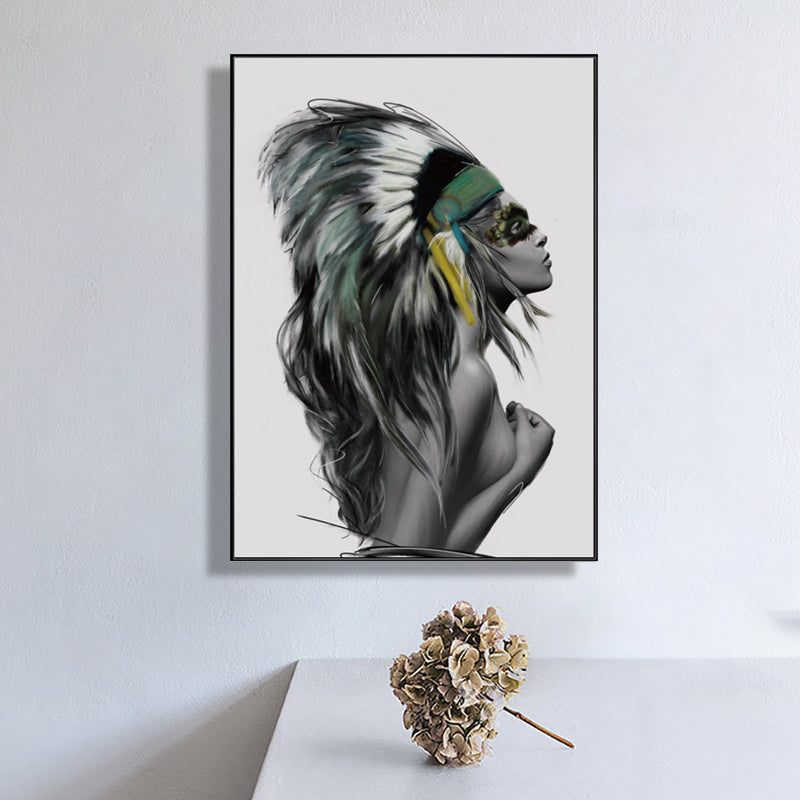 Pastel Color Featherhat Girl Canvas Contemporary Textured Wall Decor for Living Room Clearhalo 'Art Gallery' 'Canvas Art' 'Contemporary Art Gallery' 'Modern' Arts' 1764152