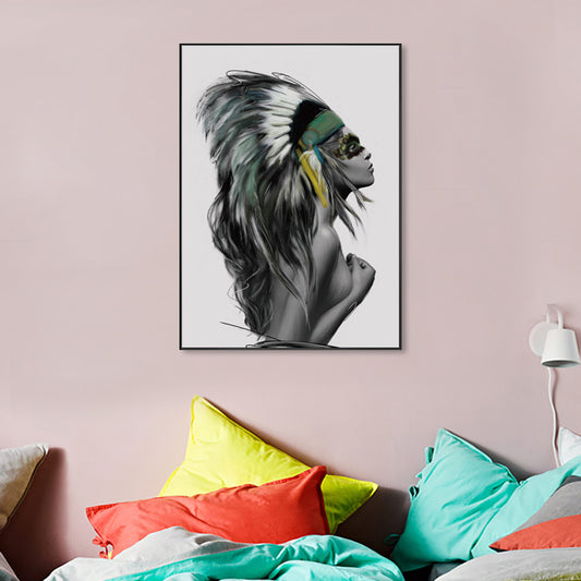 Pastel Color Featherhat Girl Canvas Contemporary Textured Wall Decor for Living Room Clearhalo 'Art Gallery' 'Canvas Art' 'Contemporary Art Gallery' 'Modern' Arts' 1764153