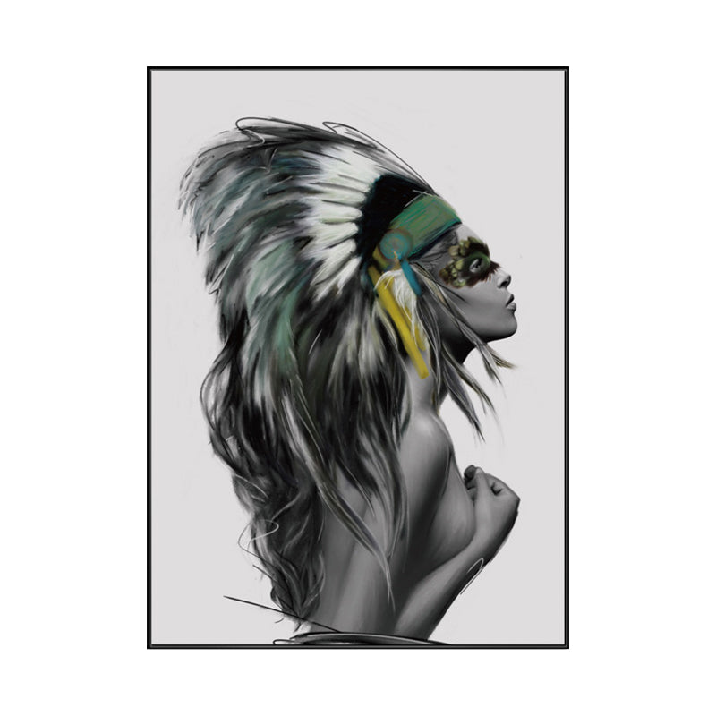 Pastel Color Featherhat Girl Canvas Contemporary Textured Wall Decor for Living Room Clearhalo 'Art Gallery' 'Canvas Art' 'Contemporary Art Gallery' 'Modern' Arts' 1764154