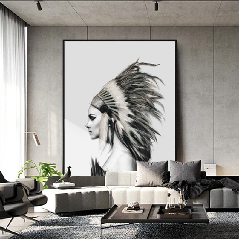 Pastel Color Featherhat Girl Canvas Contemporary Textured Wall Decor for Living Room Light Gray Clearhalo 'Art Gallery' 'Canvas Art' 'Contemporary Art Gallery' 'Modern' Arts' 1764158