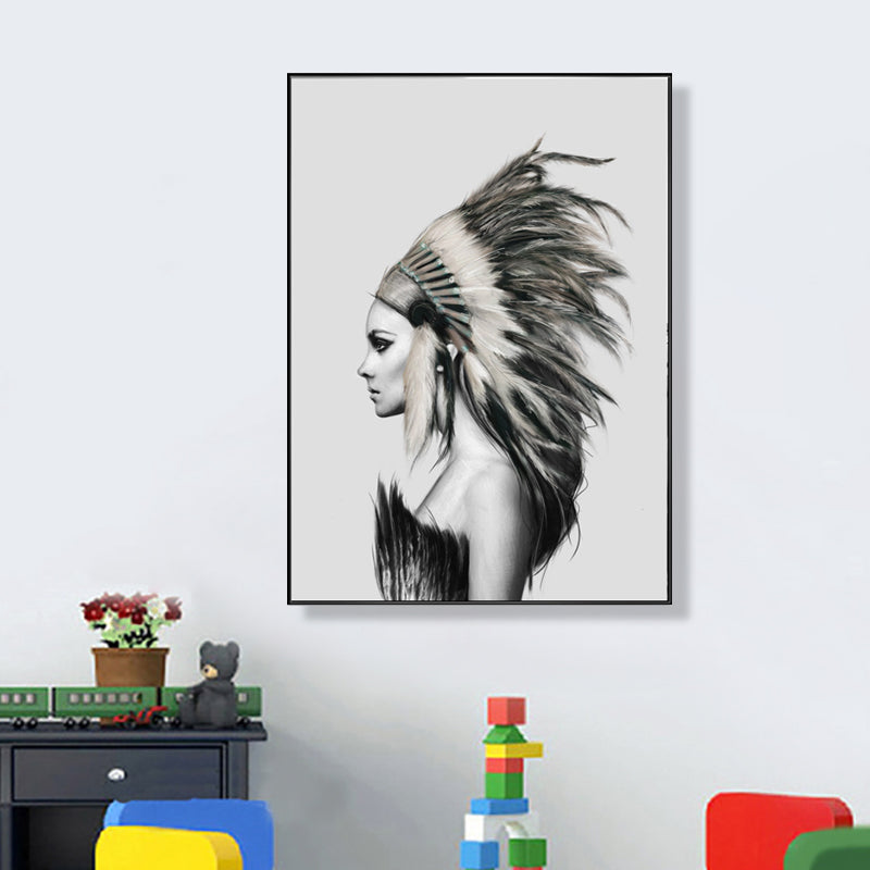 Pastel Color Featherhat Girl Canvas Contemporary Textured Wall Decor for Living Room Clearhalo 'Art Gallery' 'Canvas Art' 'Contemporary Art Gallery' 'Modern' Arts' 1764159
