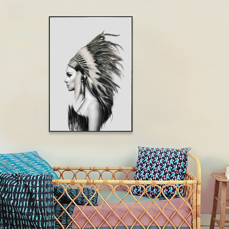 Pastel Color Featherhat Girl Canvas Contemporary Textured Wall Decor for Living Room Clearhalo 'Art Gallery' 'Canvas Art' 'Contemporary Art Gallery' 'Modern' Arts' 1764160