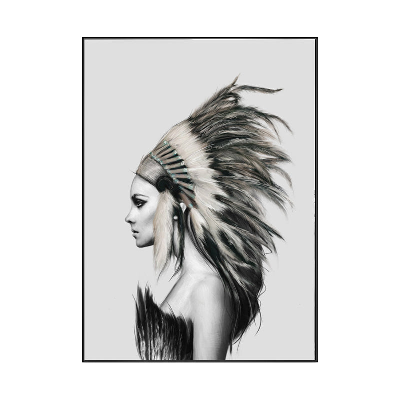 Pastel Color Featherhat Girl Canvas Contemporary Textured Wall Decor for Living Room Clearhalo 'Art Gallery' 'Canvas Art' 'Contemporary Art Gallery' 'Modern' Arts' 1764161