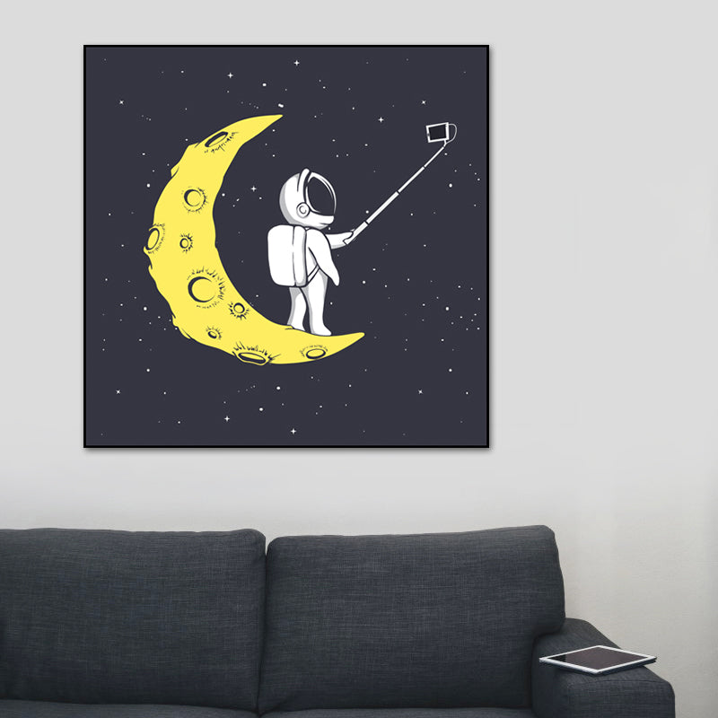 Sci-Fi Cosmos Spaceman Wall Art Print Canvas Textured Dark Color Wall Decor for Bedroom Clearhalo 'Art Gallery' 'Canvas Art' 'Kids' Arts' 1764163