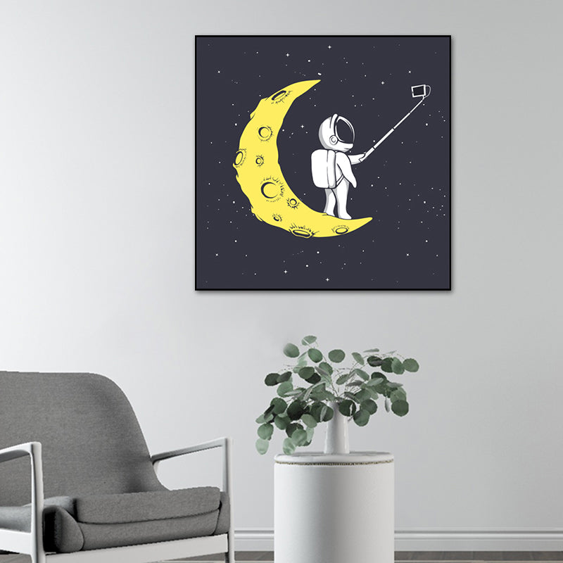 Sci-Fi Cosmos Spaceman Wall Art Print Canvas Textured Dark Color Wall Decor for Bedroom Clearhalo 'Art Gallery' 'Canvas Art' 'Kids' Arts' 1764164