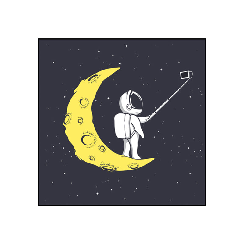 Sci-Fi Cosmos Spaceman Wall Art Print Canvas Textured Dark Color Wall Decor for Bedroom Clearhalo 'Art Gallery' 'Canvas Art' 'Kids' Arts' 1764165