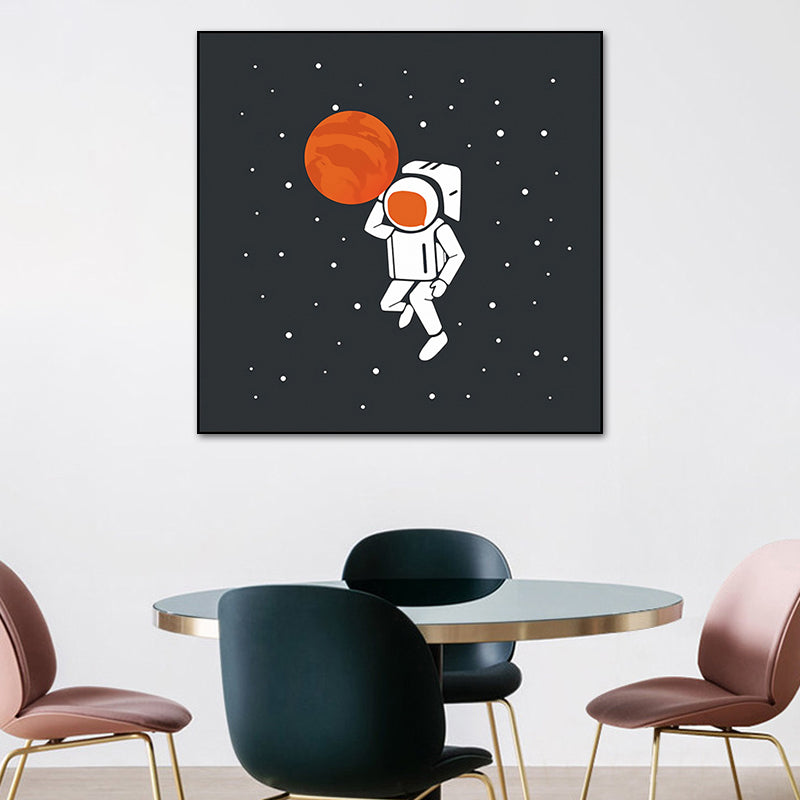 Sci-Fi Cosmos Spaceman Wall Art Print Canvas Textured Dark Color Wall Decor for Bedroom Orange Clearhalo 'Art Gallery' 'Canvas Art' 'Kids' Arts' 1764169
