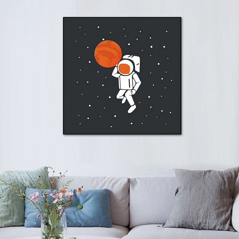 Sci-Fi Cosmos Spaceman Wall Art Print Canvas Textured Dark Color Wall Decor for Bedroom Clearhalo 'Art Gallery' 'Canvas Art' 'Kids' Arts' 1764170