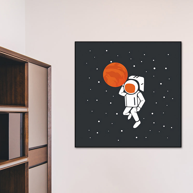 Sci-Fi Cosmos Spaceman Wall Art Print Canvas Textured Dark Color Wall Decor for Bedroom Clearhalo 'Art Gallery' 'Canvas Art' 'Kids' Arts' 1764171