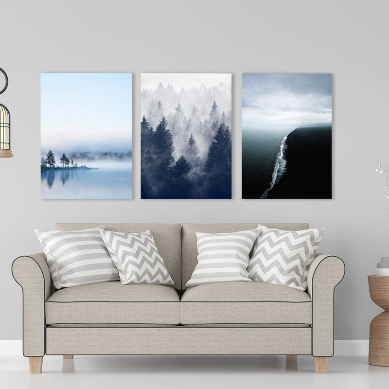 Canvas Textured Art Print Modern Forest Landscape Painting, Multiple Sizes, Set of Three Clearhalo 'Art Gallery' 'Canvas Art' 'Contemporary Art Gallery' 'Modern' Arts' 1764191