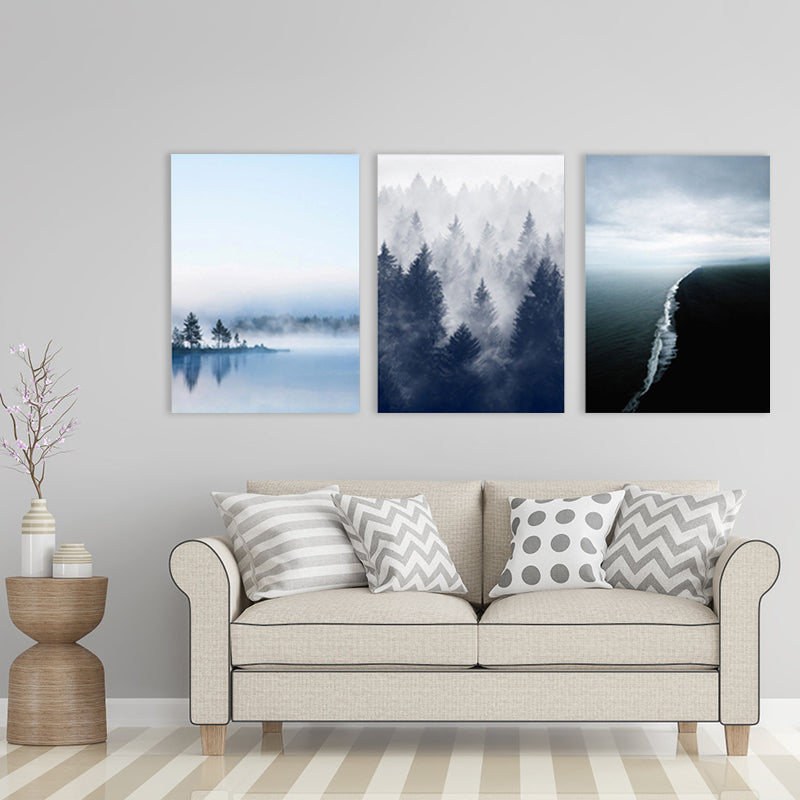 Canvas Textured Art Print Modern Forest Landscape Painting, Multiple Sizes, Set of Three Clearhalo 'Art Gallery' 'Canvas Art' 'Contemporary Art Gallery' 'Modern' Arts' 1764192