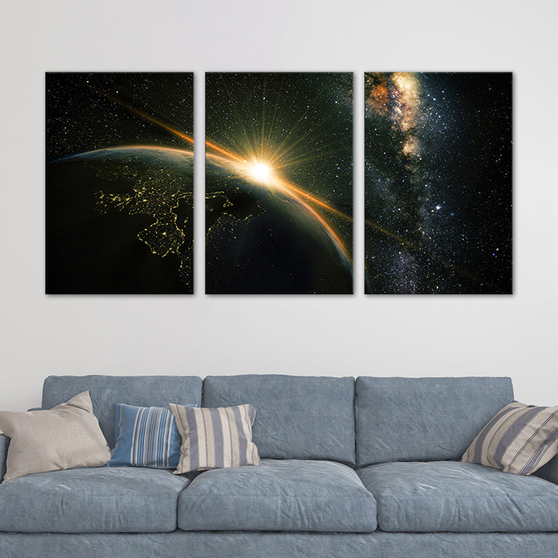 Modern Fancy Planet View Painting Canvas Multi-Piece Soft Color Wall Decor for Guest Room Clearhalo 'Art Gallery' 'Canvas Art' 'Contemporary Art Gallery' 'Modern' Arts' 1764225