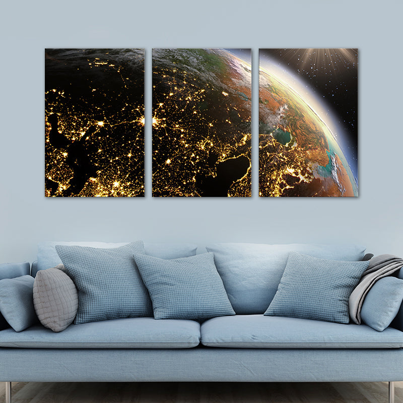 Modern Fancy Planet View Painting Canvas Multi-Piece Soft Color Wall Decor for Guest Room Clearhalo 'Art Gallery' 'Canvas Art' 'Contemporary Art Gallery' 'Modern' Arts' 1764231