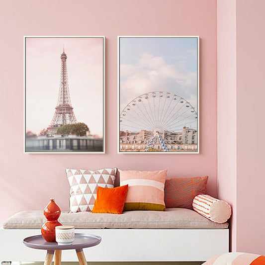 Architecture Painting for Girls Bedroom in Pastel Color, Multiple Sizes Available Clearhalo 'Art Gallery' 'Canvas Art' 'Contemporary Art Gallery' 'Modern' Arts' 1764234