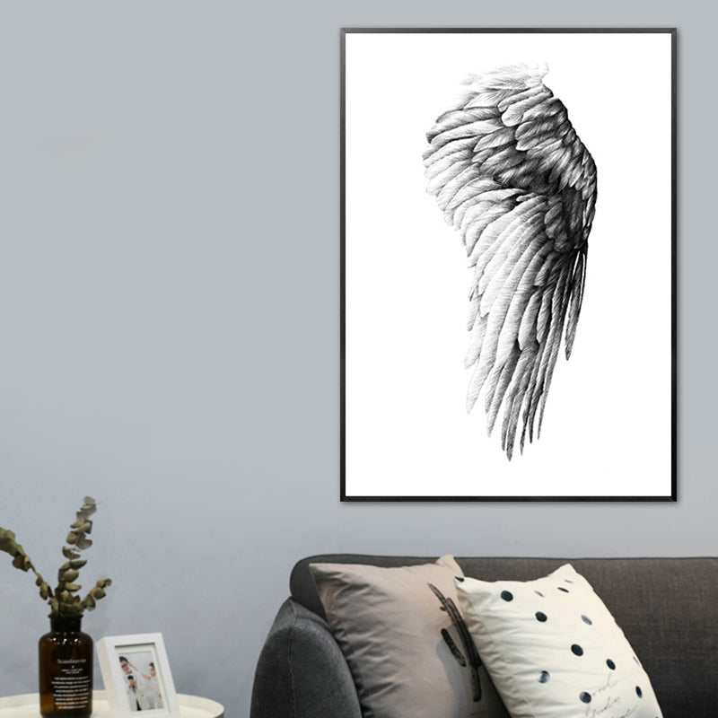 Pencil Drawing Wing Art Print Black and White Minimalist Wall Decor for Living Room Black Clearhalo 'Arts' 'Canvas Art' 1764270