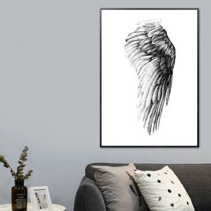 Pencil Drawing Wing Art Print Black and White Minimalist Wall Decor for Living Room Black Clearhalo 'Arts' 'Canvas Art' 1764270