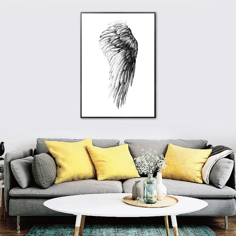 Pencil Drawing Wing Art Print Black and White Minimalist Wall Decor for Living Room Clearhalo 'Arts' 'Canvas Art' 1764271