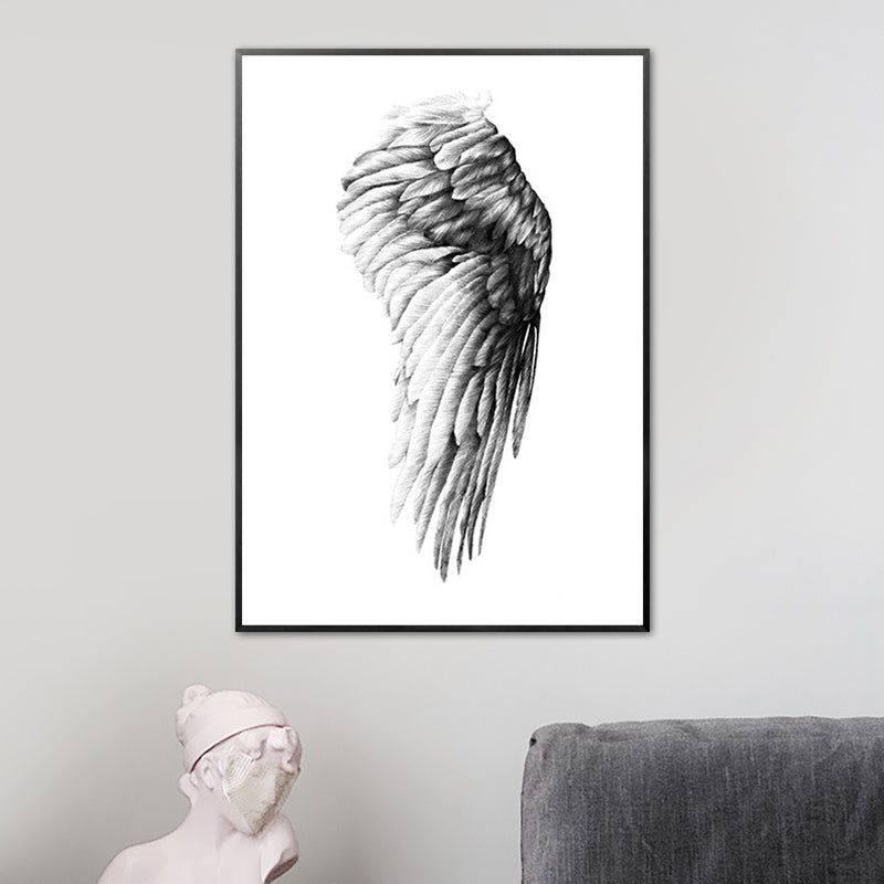 Pencil Drawing Wing Art Print Black and White Minimalist Wall Decor for Living Room