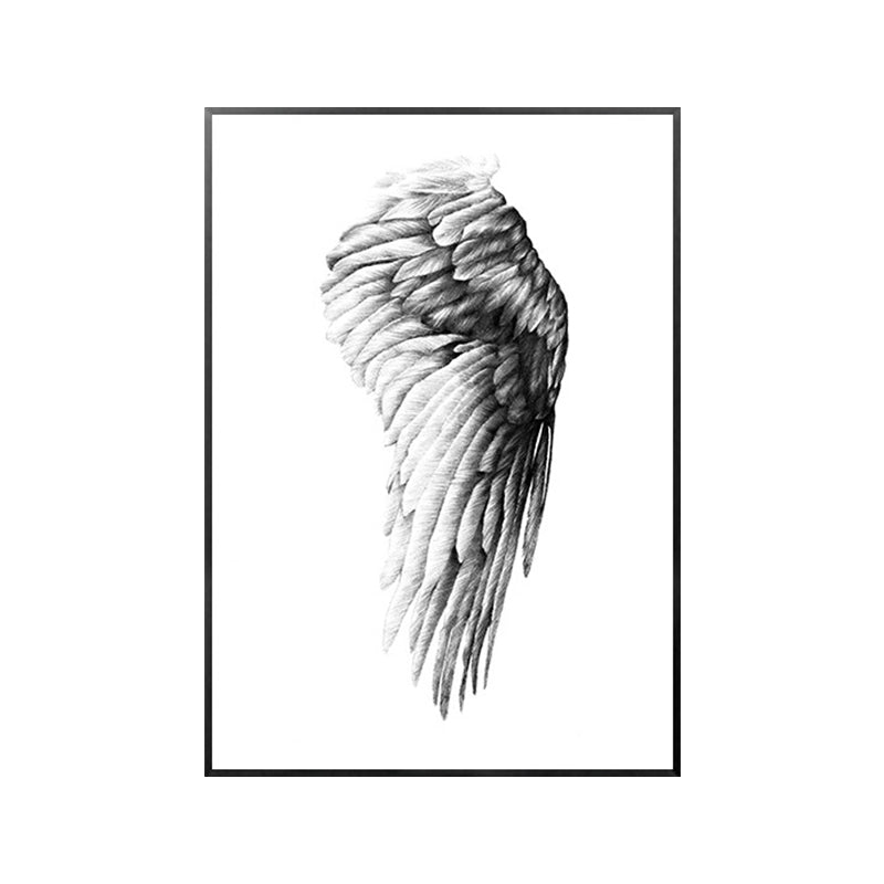 Pencil Drawing Wing Art Print Black and White Minimalist Wall Decor for Living Room Clearhalo 'Arts' 'Canvas Art' 1764273